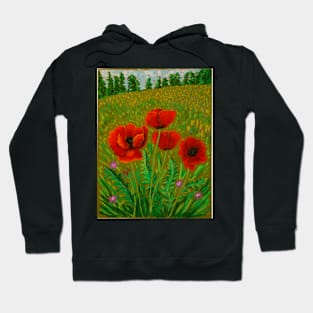 Red poppies in oil pastel Hoodie